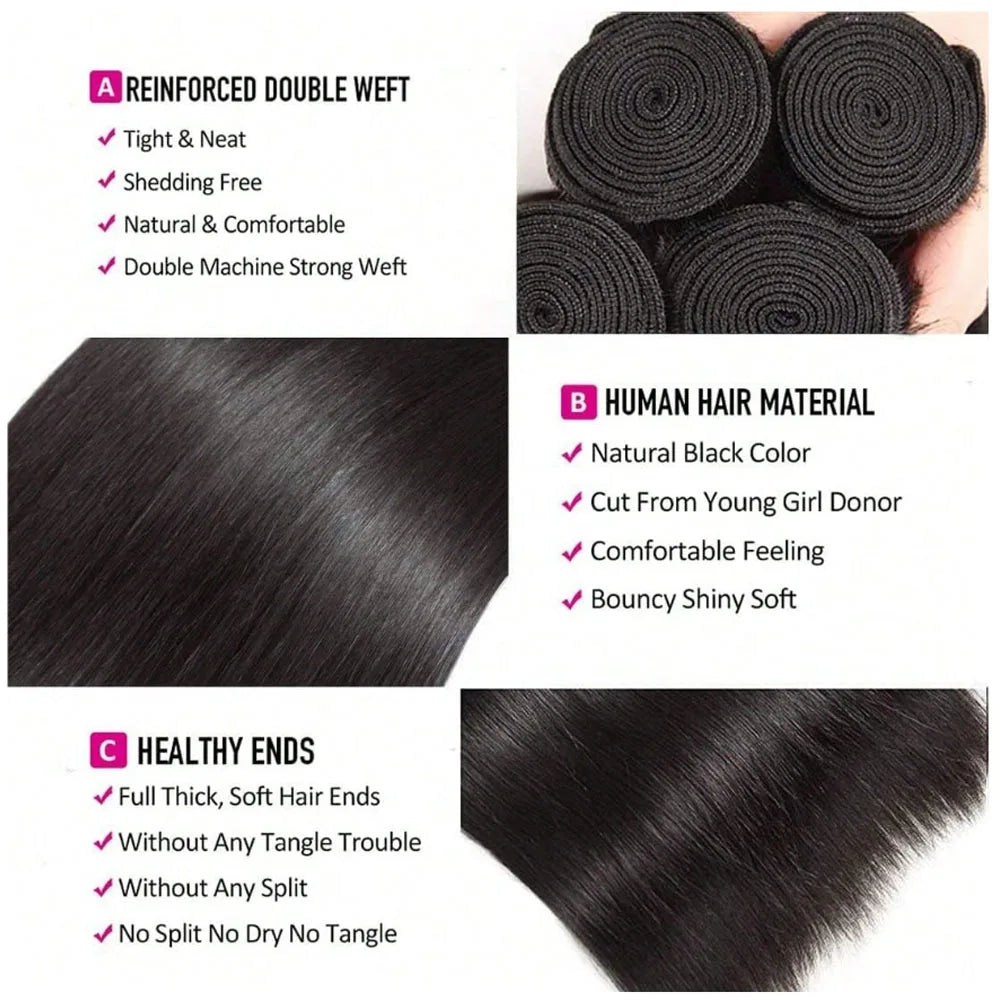 Bone Straight Raw Human Hair Bundles 36 40 Inch Black