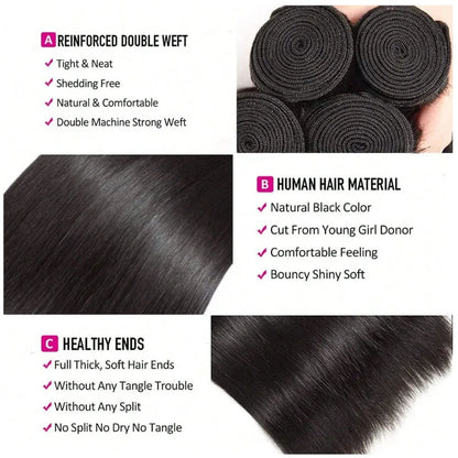 Bone Straight Raw Human Hair Bundles 36 40 Inch Black