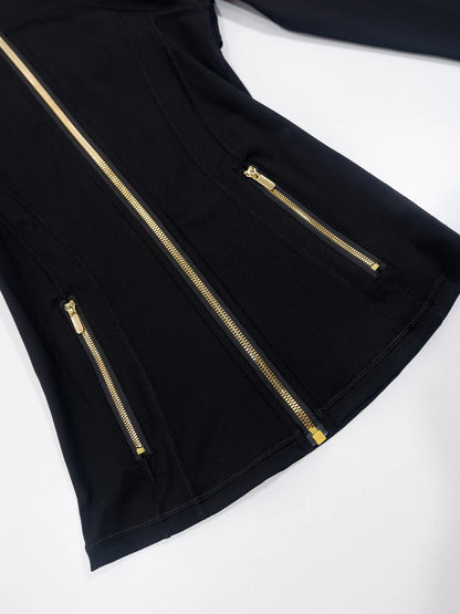 Gold Zipper Jacket and Yoga Pants Set