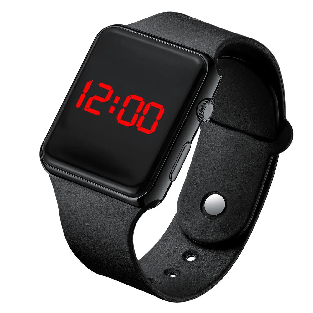 Digital LED Watch for Men Women Black Rubber Strap