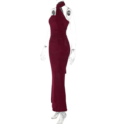 Hugcitar Halter Backless Ruched Bodycon Maxi Dress
