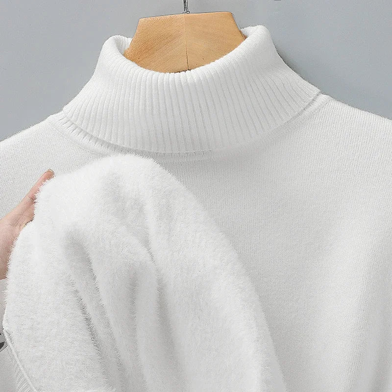 Mens Knitted Turtleneck Sweater Slim Fit Casual