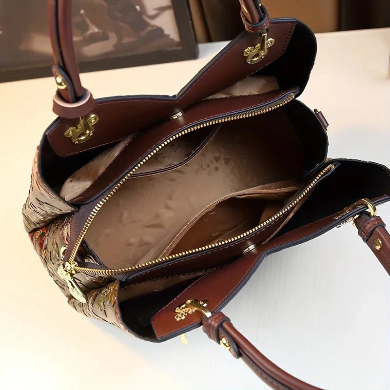 Vintage Floral Pattern PU Leather Handbag