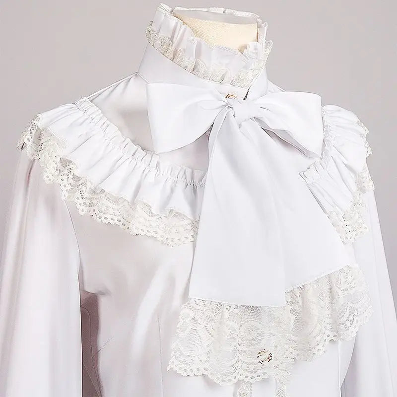 Women's Vintage Ruffle Collar Lace Trim Blouse
