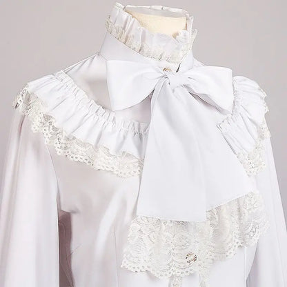 Women's Vintage Ruffle Collar Lace Trim Blouse