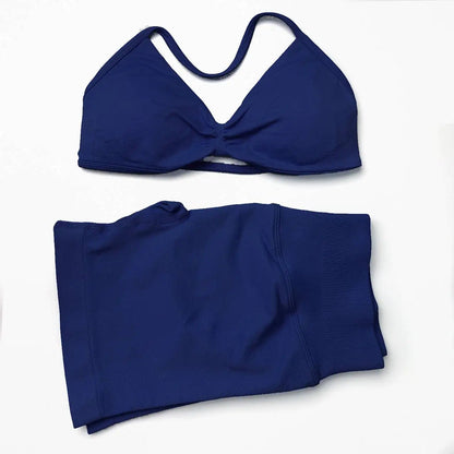 Seamless Strappy Yoga Bra and Scrunch Butt Shorts Set