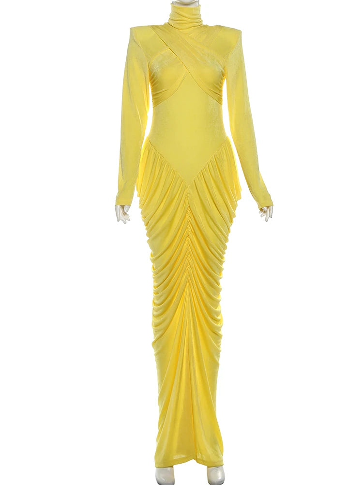 Maxi Dress Women Turtleneck Full Sleeve Backless