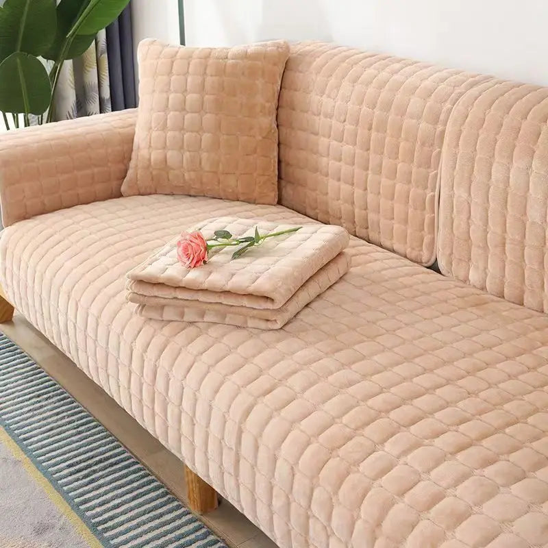 Flannel Sofa Cushion Non-Slip Plush Backrest Cover