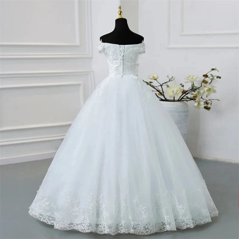 Off Shoulder Plus Size Wedding Dress Tulle and Organza