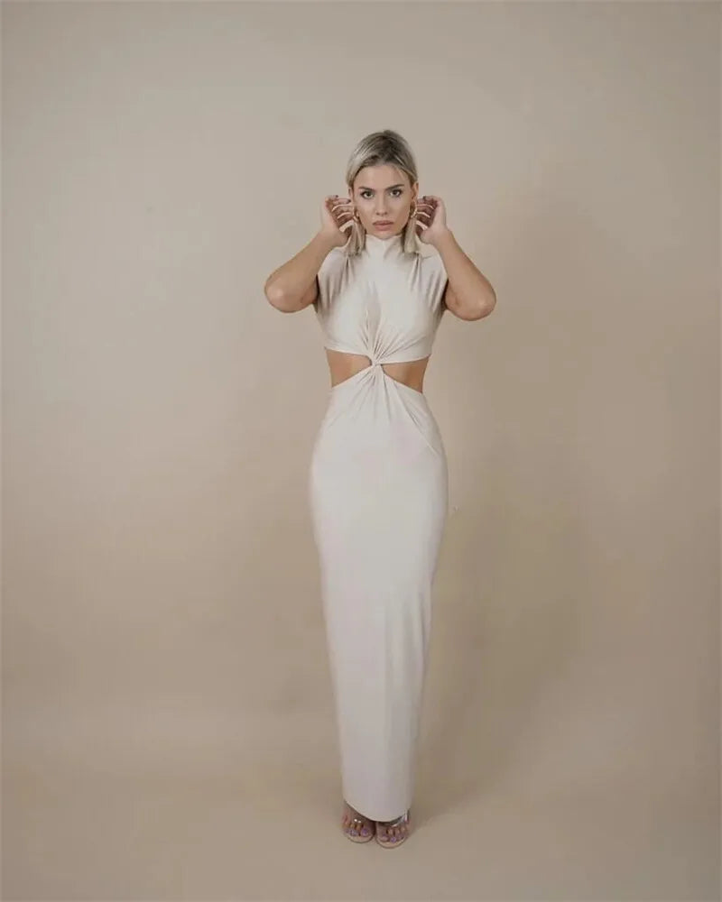 Hollow Out Turtleneck Maxi Dress for Women