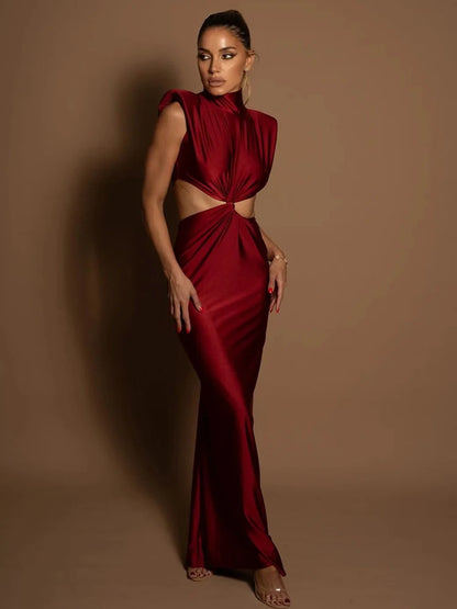 Hollow Out Turtleneck Maxi Dress for Women