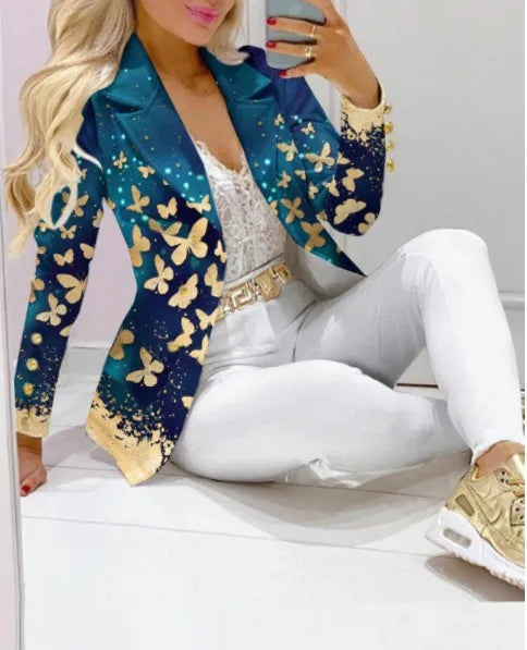 Paisley Butterfly Blazer Suit and Pants Set for Women