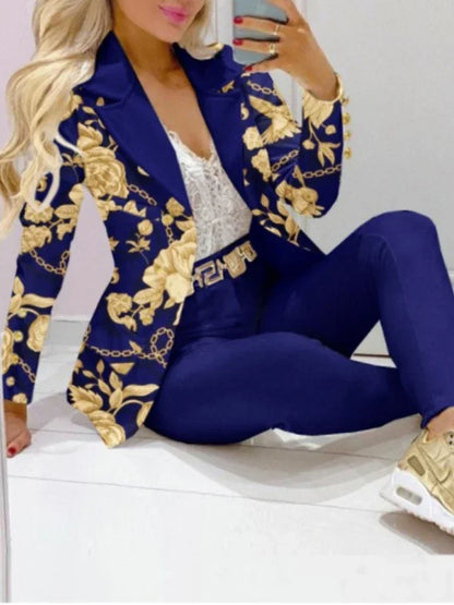 Paisley Butterfly Blazer Suit and Pants Set for Women