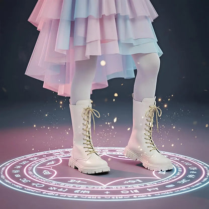 Punk Gothic Mid-Calf Combat Boots for Girls