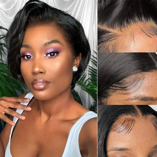 Side Part Pixie Cut Straight Wig Virgin Human Hair Natural Color