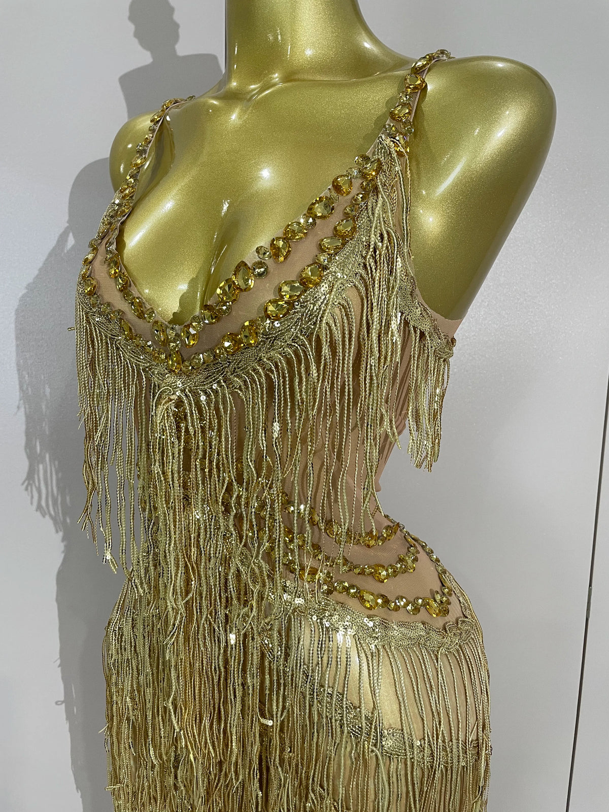 Sparkly Black Rhinestone Fringe Jumpsuit for Women