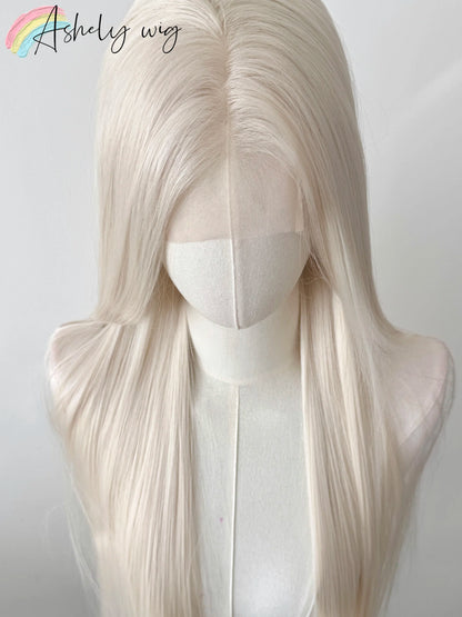 Platinum Lace Front Wig Long Straight White Cosplay Wig