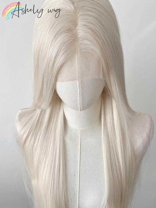 Platinum Lace Front Wig Long Straight White Cosplay Wig