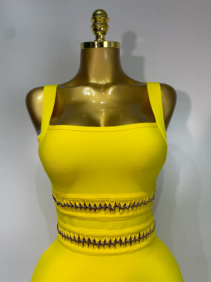 Women Sleeveless Square Collar Tassel Bodycon Dress