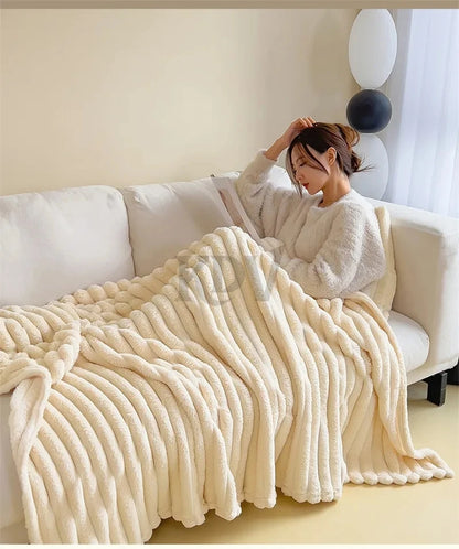 Luxury Faux Rabbit Fur Throw Blanket Solid Color Plush