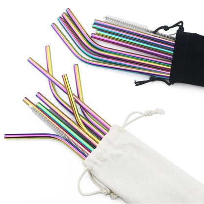 8pcs Colorful Reusable Stainless Steel Drinking Straws