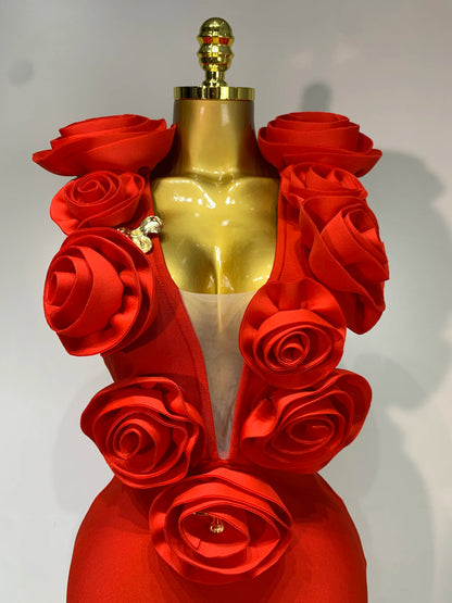 3D Flower Sleeveless Bodycon Bandage Dress Women