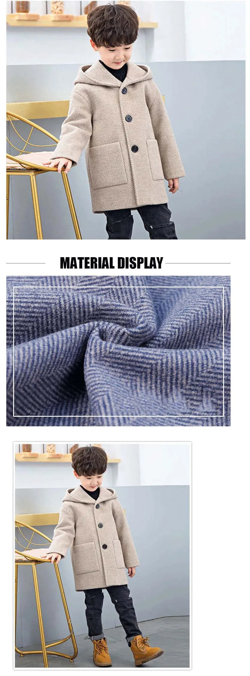 Winter Woolen Jacket for Boys Casual Hooded Coat