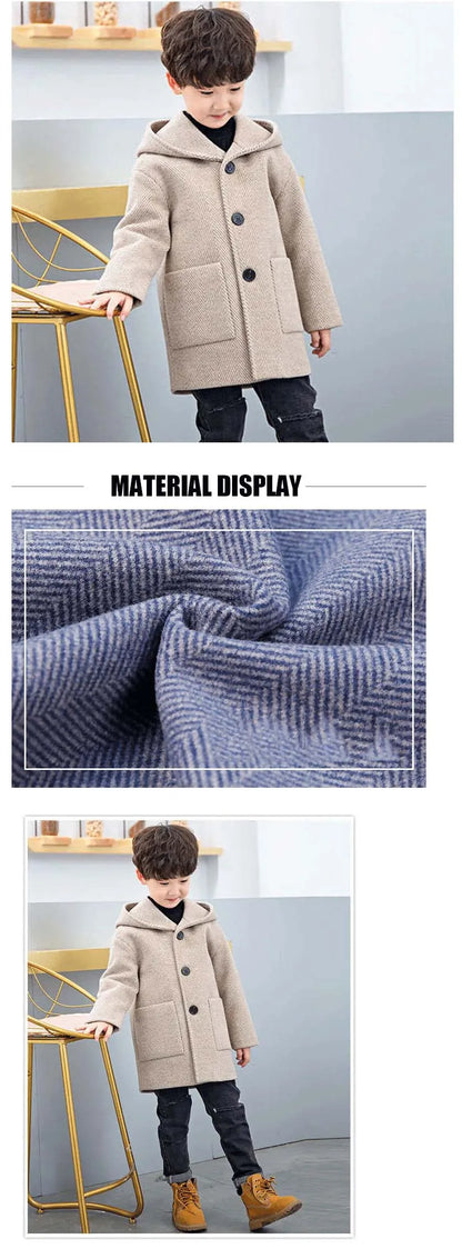 Winter Woolen Jacket for Boys Casual Hooded Coat