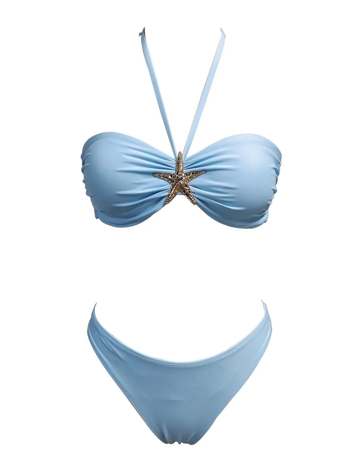 Sky Blue Starfish Ornament Bandeau Bikini Set