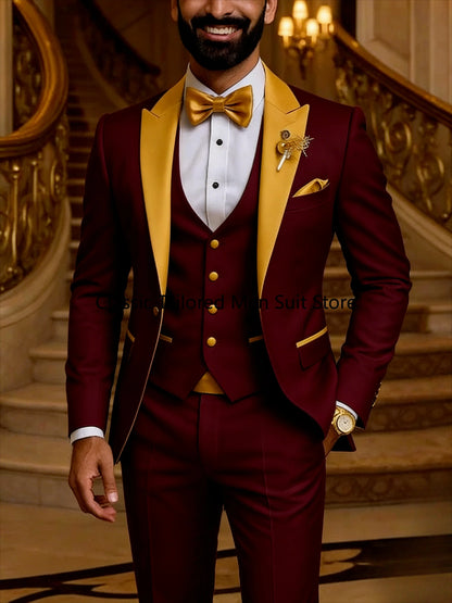 Men's Slim Fit Tuxedo 3 Piece Suit for Wedding and Work