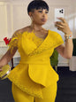 High Waist Strapless Jumpsuit with Rivet Collar for Women