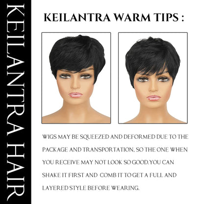 Short Pixie Cut Human Hair Wig with Bangs for Women