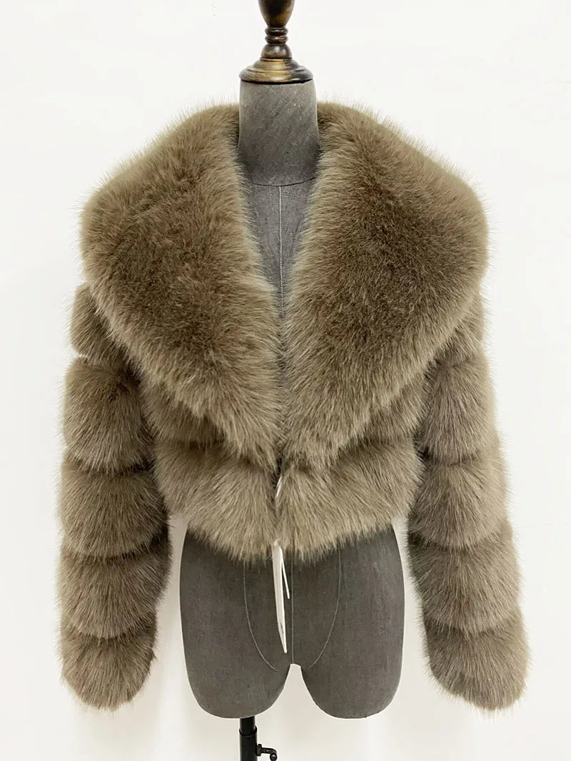 Cropped Faux Fur Coat for Women in Black