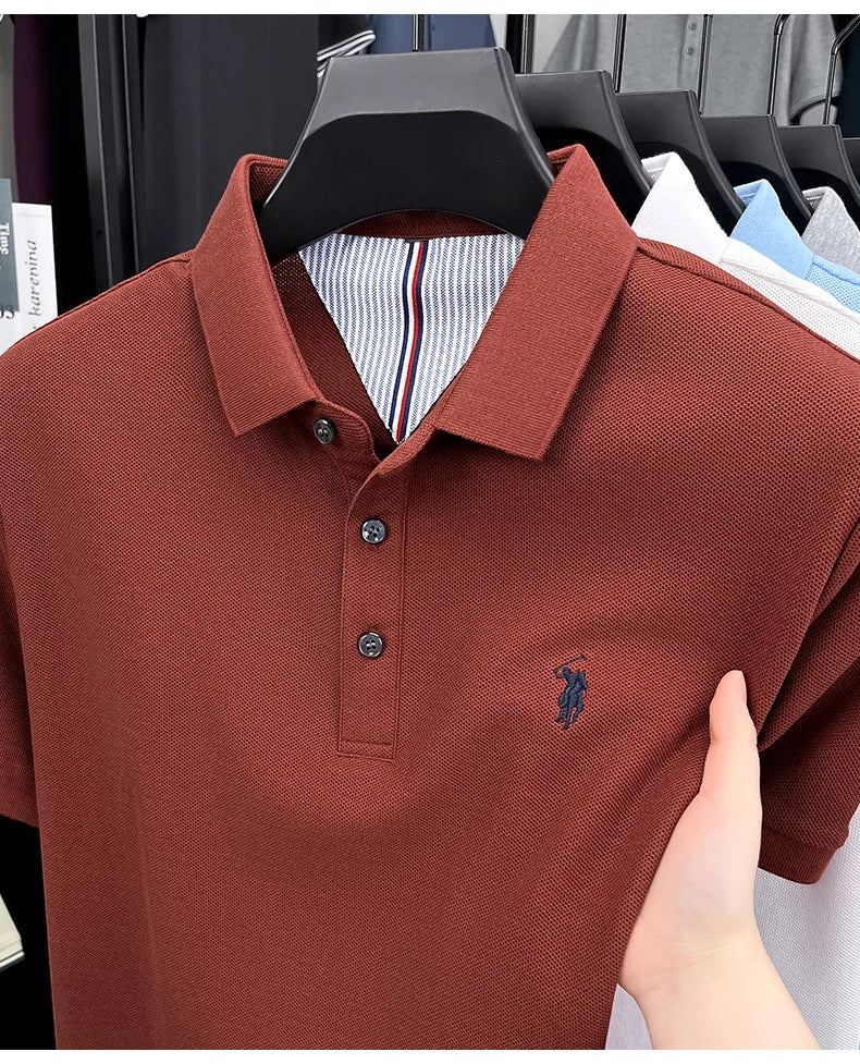 Men's Short Sleeve Cotton Polo Shirt with Embroidery