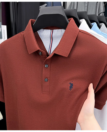Men's Short Sleeve Cotton Polo Shirt with Embroidery