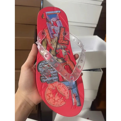 Men's Red Sole Leather Flip Flops Casual Sandals