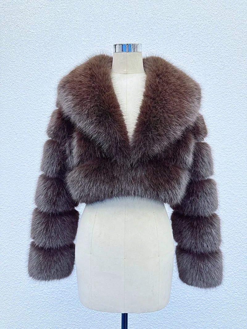 Cropped Faux Fur Coat for Women in Black