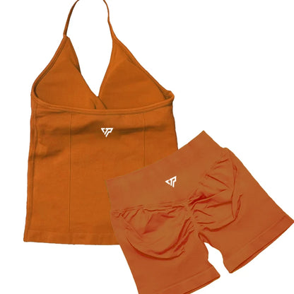 Seamless Lace-Up Bra and Shorts Yoga Set for Women