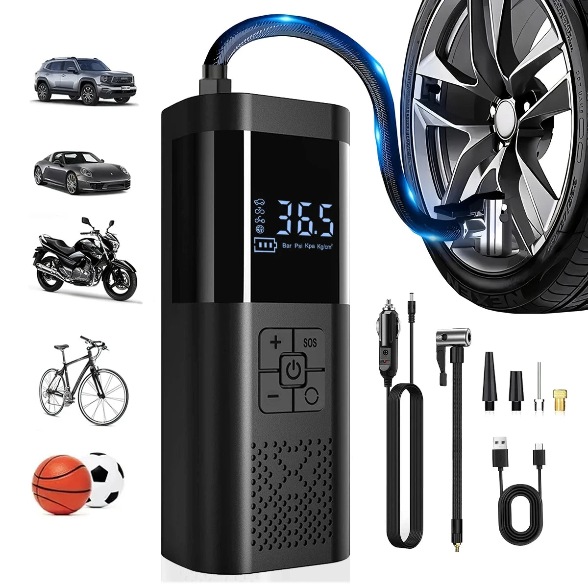 Cordless Portable Tire Inflator with Pressure Gauge