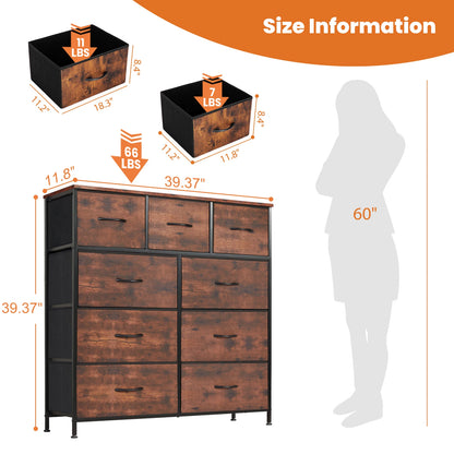 JHK Modern Fabric Dresser With 9 Storage Drawers