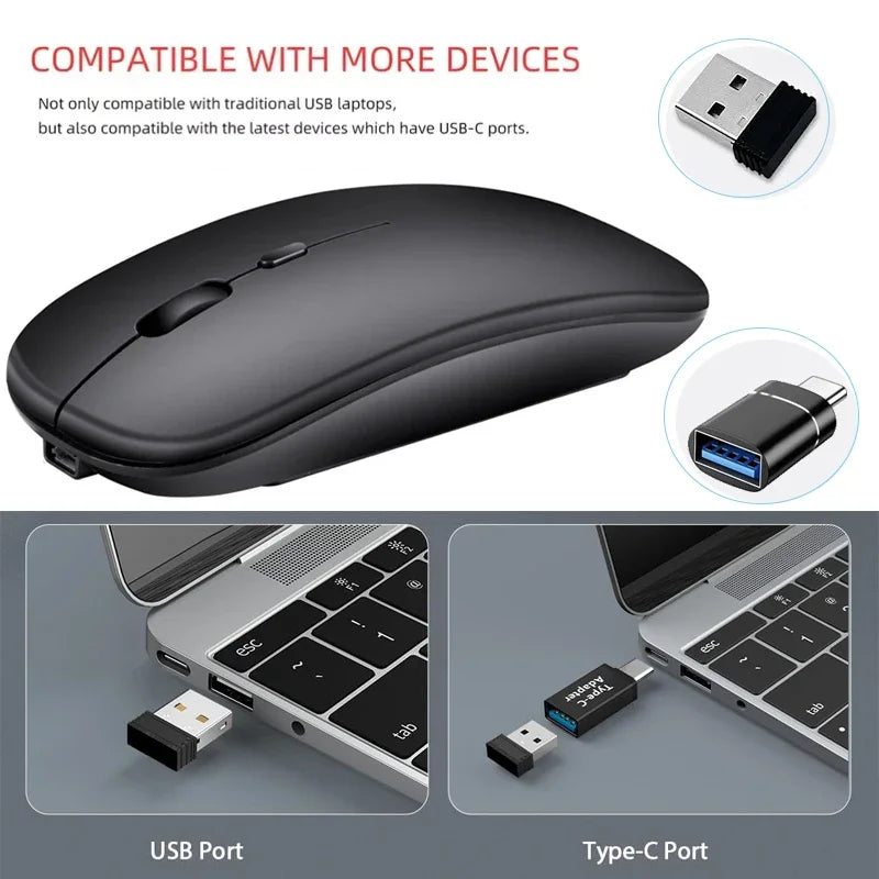 Rechargeable Wireless Mouse Dual Modes for PC and Laptop