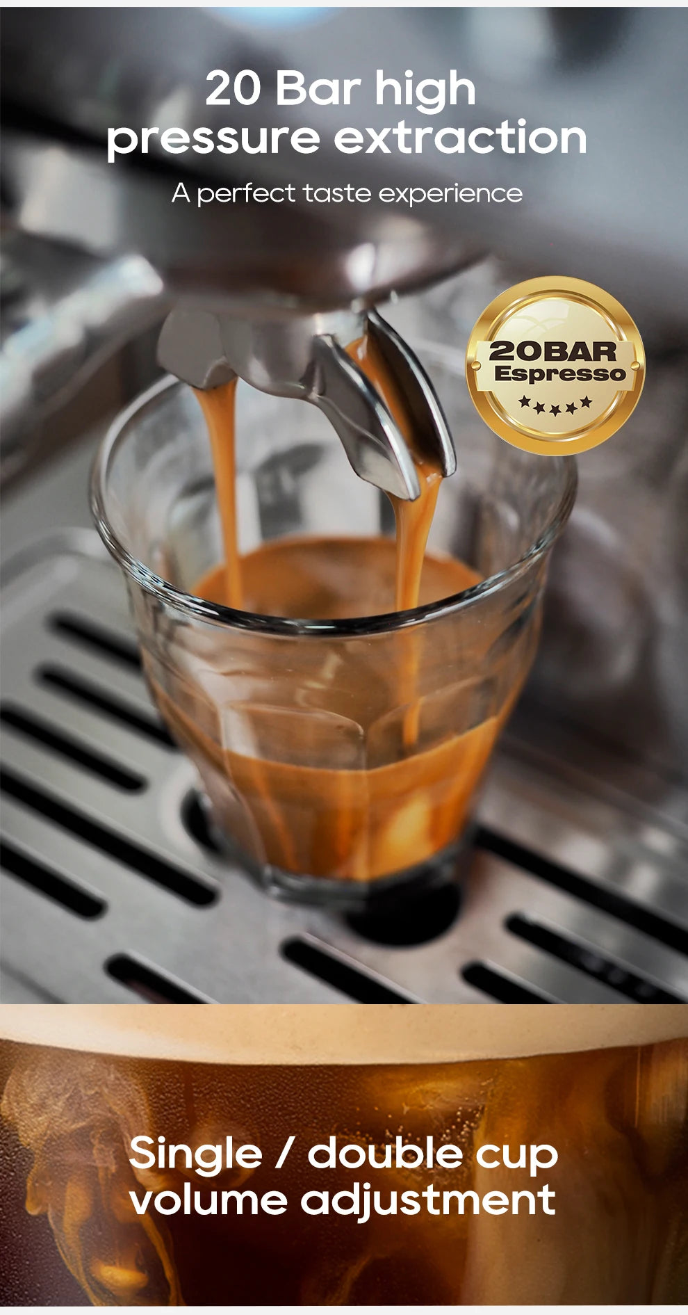 HiBREW 20Bar Semi Automatic Espresso Machine Stainless Steel