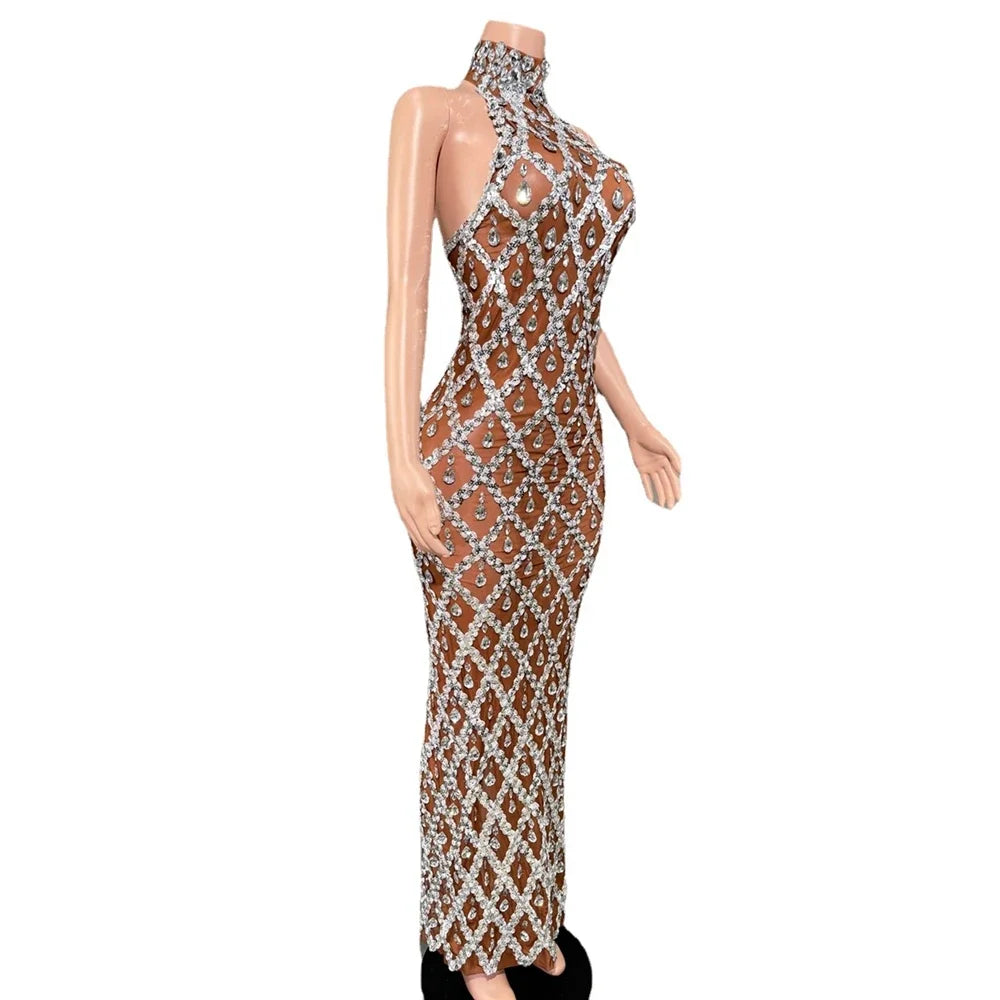 Sparkly Rhinestones Sleeveless Evening Dress for Women