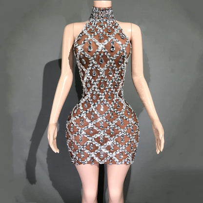 Sparkly Rhinestones Sleeveless Evening Dress for Women