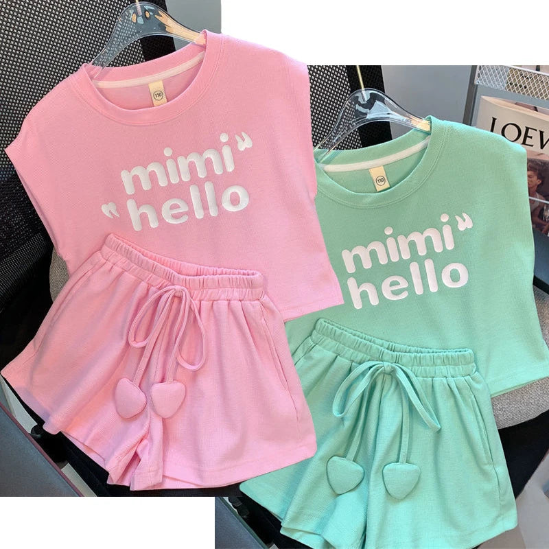 Summer Girls Clothing Set Letter Print T-Shirt and Shorts