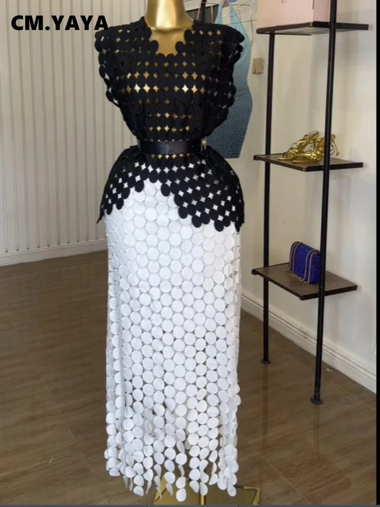 Women Cutout O-neck Crop Top and Bodycon Maxi Skirt Set