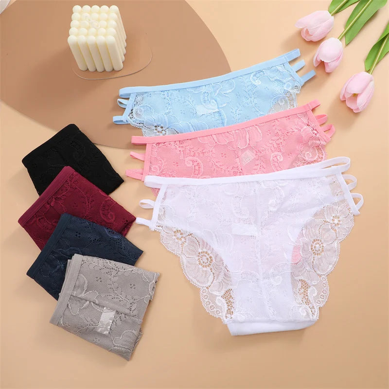 3PC Set Women's Floral Lace Low Rise Briefs