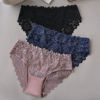 3PCS Set Floral Lace Briefs Women Underwear
