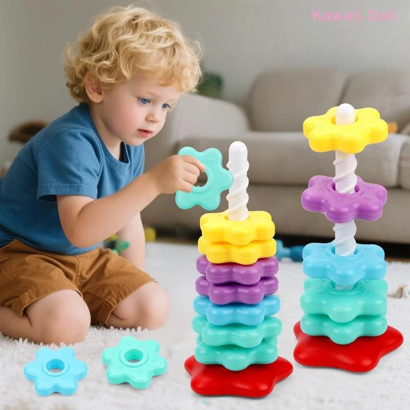 Montessori Rotating Rainbow Tower Baby Stacking Puzzle Toys