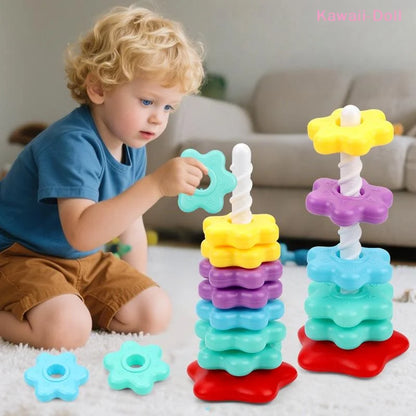 Montessori Rotating Rainbow Tower Baby Stacking Puzzle Toys